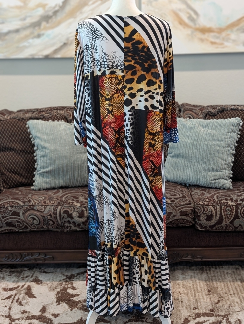 Multi-Color Patchwork Animal Print Maxi Dress - Picture 2 of 5